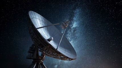 Large Radio Telescope Observing Stars in Night Sky