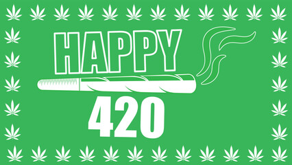 Happy 420 day vector illustration background. happy 420 celebrated every year on April 20. Banner design with marijuana or cannabis plant symbol pattern, cannabis cigarette icons and text.
