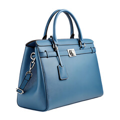 blu leather briefcase-style bag isolated on white background