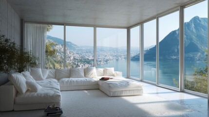 Living Room with Lake View, Modern Interior Design