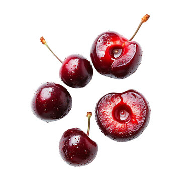 Cherry with half slice falling and floating png 