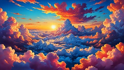 Sunset Above Clouds with Vibrant Colors and Dreamlike Sky View