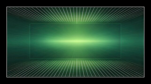 Retro green monochrome phosphor display in low-resolution style with gridlines and empty area for overlay