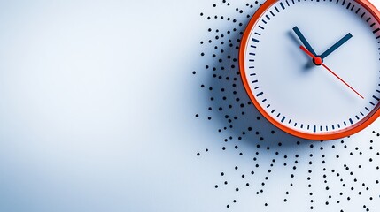 Modern clock with vibrant orange frame displaying time against a minimalist blue background