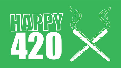 Happy 420 day vector illustration background. happy 420 celebrated every year on April 20. Banner design with marijuana or cannabis plant symbol pattern, cannabis cigarette icons and text.