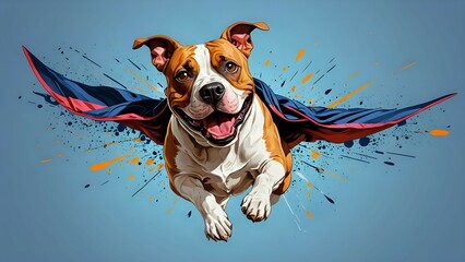 Superhero Dog Flying with Cape Fun Pet Illustration
