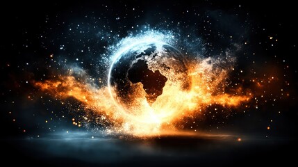 Obraz premium Cosmic Inferno: Earth's Fiery and Icy Embrace