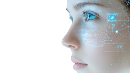 Futuristic woman's face with digital interface, a vision of future technology futuristic