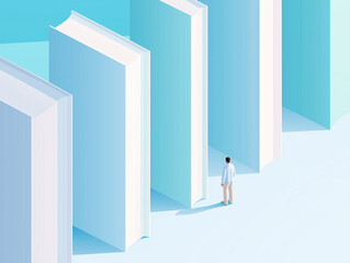 reading, book background, ponderer, studyer, scholar, business man standing in front of a maze