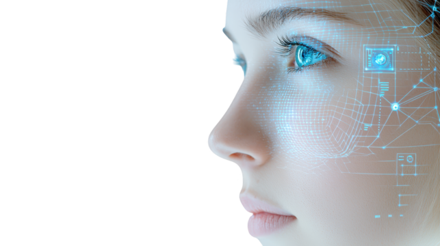 Futuristic woman's face with digital interface, a vision of future technology futuristic