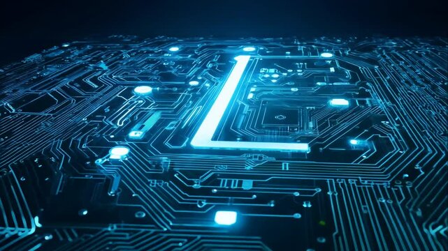 Futuristic Circuit Board with Illuminated Letter L Technology Design