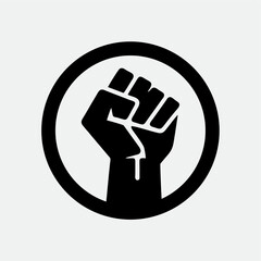 Black fist raised in a circle symbolizes unity and strength, ideal for social justice, activism, empowerment, community, and protest designs.