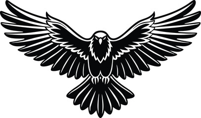 Obraz premium Stylized Flying Hawk Icon - Vector Bird with Spread Wings