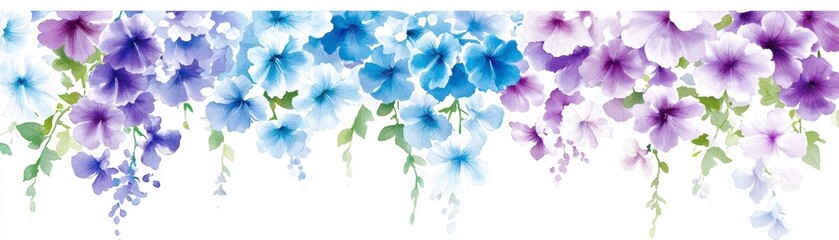 Watercolor Painting of Purple and Blue Flowers.