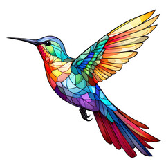 Obraz premium A vibrant stained glass hummingbird in flight, showcasing colors and intricate design.
