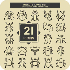 Icon Set Insects. related to Education symbol. hand drawn style. design editable