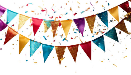 party streamers and confetti, Happy birthday celebration stickers isolated on transparent background 