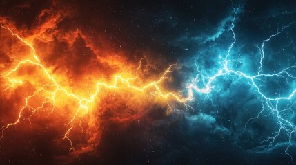 Obraz premium Radiant Cosmic Storm with Flashing Lightning in Dual Colors