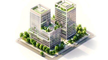 Modern Eco-Friendly Office Buildings Cityscape Green Roofs Sustainable Architecture Design