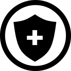 Health protection shield inside black circle. Icon for design