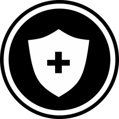 White Health protection shield inside black circle. Icon for design