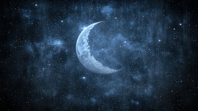Crescent moon in a starlit night sky