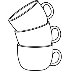 Three Stacked Coffee Cups Outline Vector Illustration