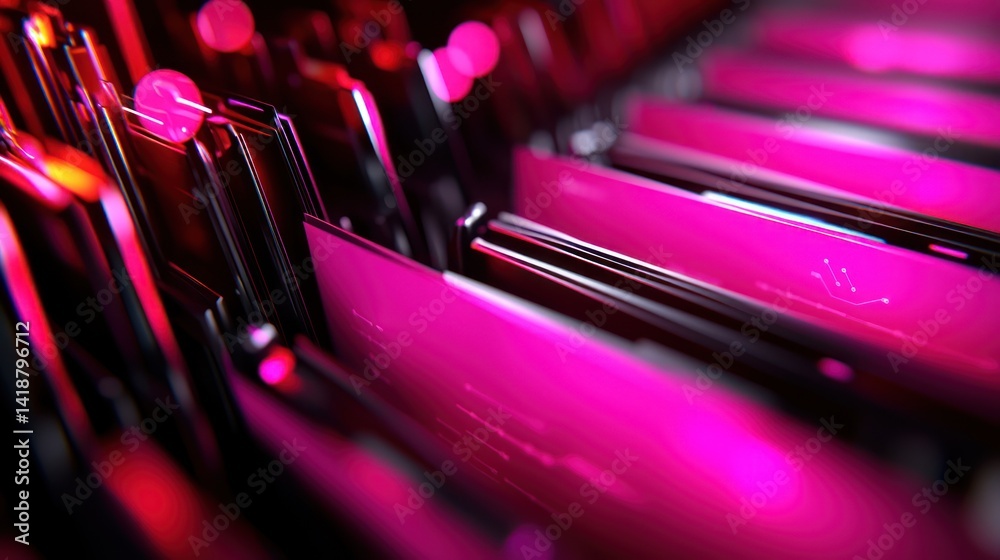Wall mural futuristic technological data flow in a server rack