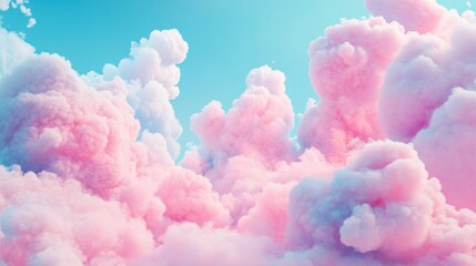 Fototapeta premium Dreamy Pink and Blue Cotton Candy Cloudscape: A Serene, Whimsical Sky