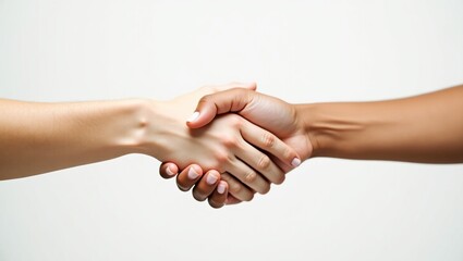 Two hands shaking hands against a white background