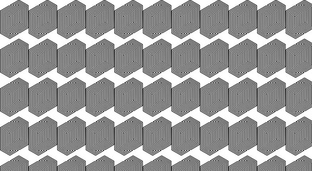 Mesmerizing geometric pattern with hexagonal shapes creates a captivating optical illusion, forming a seamless background ideal for design projects