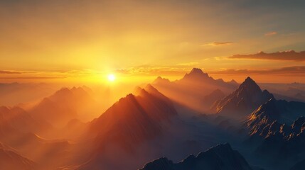 Naklejka premium Majestic Sunset over Golden Mountains