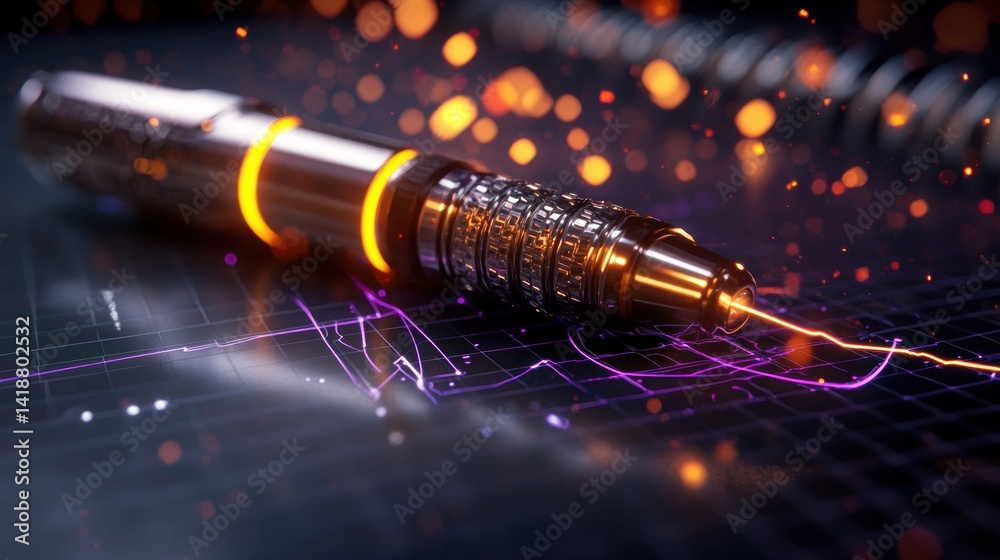 Canvas Prints futuristic pen lying on data graph background with glowing effects