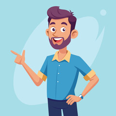 Happy man pointing into a blank copy space spot with two hands