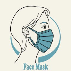 Woman in Face Mask . Female Character Wearing Protective Mask for Health and Safety. Protection Icon for Healthcare.