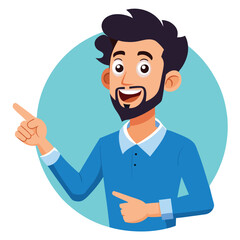 Happy man pointing into a blank copy space spot with two hands