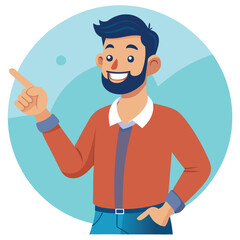Happy man pointing into a blank copy space spot with two hands