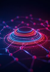 Abstract Network Sphere with Pink and Blue Neon Lights