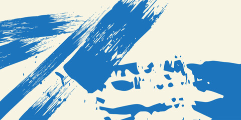 Grunge grainy blue brush stroke with spray texture. Hand drawn distress damaged vintage banner with zigzag bold line. Rough thick brush stroke texture