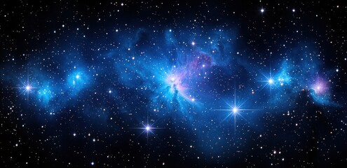 Obraz premium Vibrant Galactic Starfield with Glowing Nebulae and Bright Stars in Dark Blue and Purple Tones