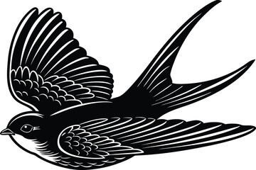 Classic Black Swallow Tattoo Vector – Old School Bird Design