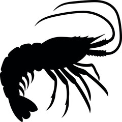 Shrimp Silhouette, Sea Animal, Isolated Prawn, Black Crawfish Shape, Seafood Outline