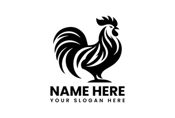 Elegant Rooster Emblem: A sleek, monochromatic emblem of a proud rooster, radiating confidence and strength, ready to represent.