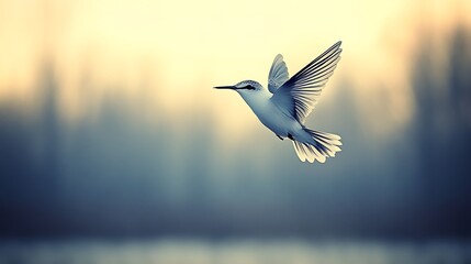 Bird in flight, sunset background