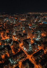 Aerial Night View of Orange Lit Cityscape
