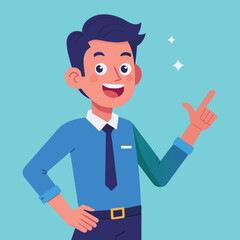 Happy man pointing into a blank copy space spot with two hands