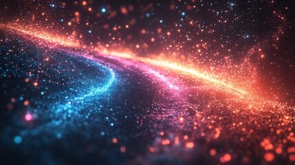 Futuristic digital data stream with neon blue and pink cyberpunk elements high speed internet network connection technology transfer