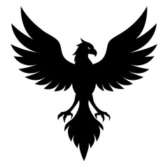 Black silhouette of an eagle descending with wings spread wide isolated on transparent background