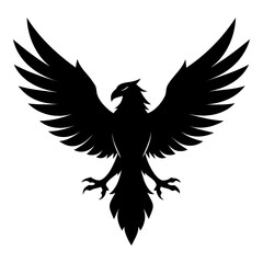 Obraz premium Black Silhouette of Eagle in Flight Majestic Descending Bird with Wings Wide Open on Transparent Background for Photoshop & Vector Projects