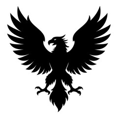 Obraz premium Black silhouette of an eagle descending with wings spread wide isolated on transparent background